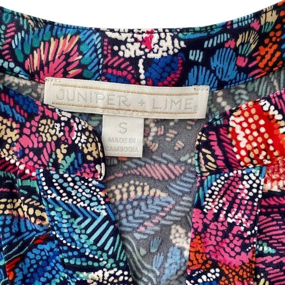 Juniper + Lime Dotted Floral Lace Up Short Sleeve Top Size Small - Picture 5 of 10